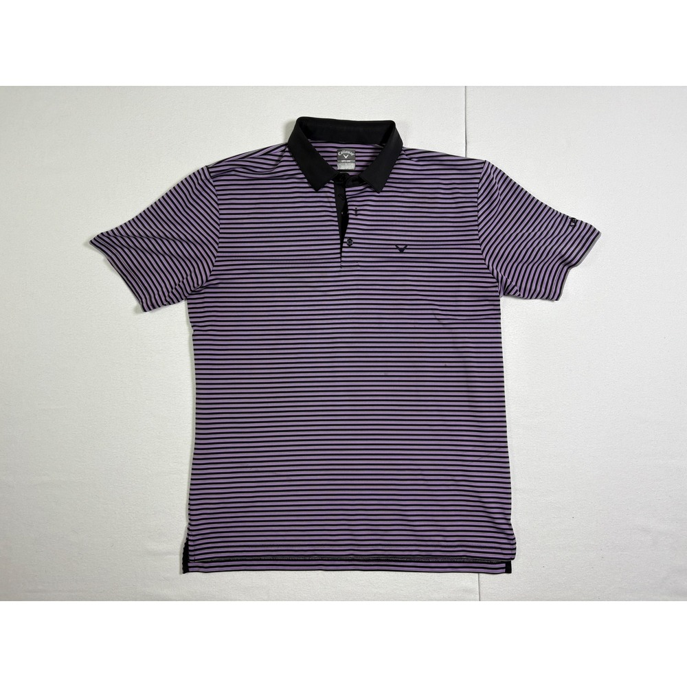 Callaway Opti-Dri Golf Polo Shirt Purple Black Striped Short Sleeve Mens Large